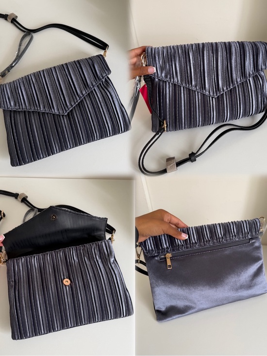 Handbags - Women's Gray Pleated Crossbody Clutch Bag